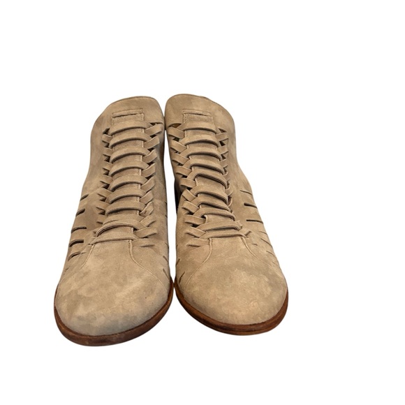 Sam Edelman Pierson Taupe Suede Woven Cutout Western Ankle Boots Size 6.5 - Picture 2 of 10